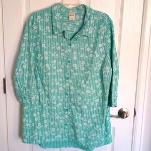 NWOT Blair Green & White Floral Button Down - 2X